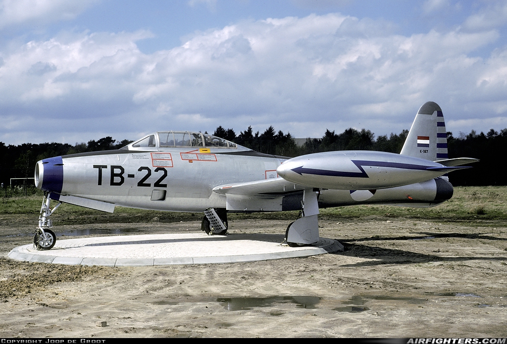 Netherlands - Air Force Republic F-84G Thunderjet K-167 at Eindhoven (- Welschap) (EIN / EHEH), Netherlands