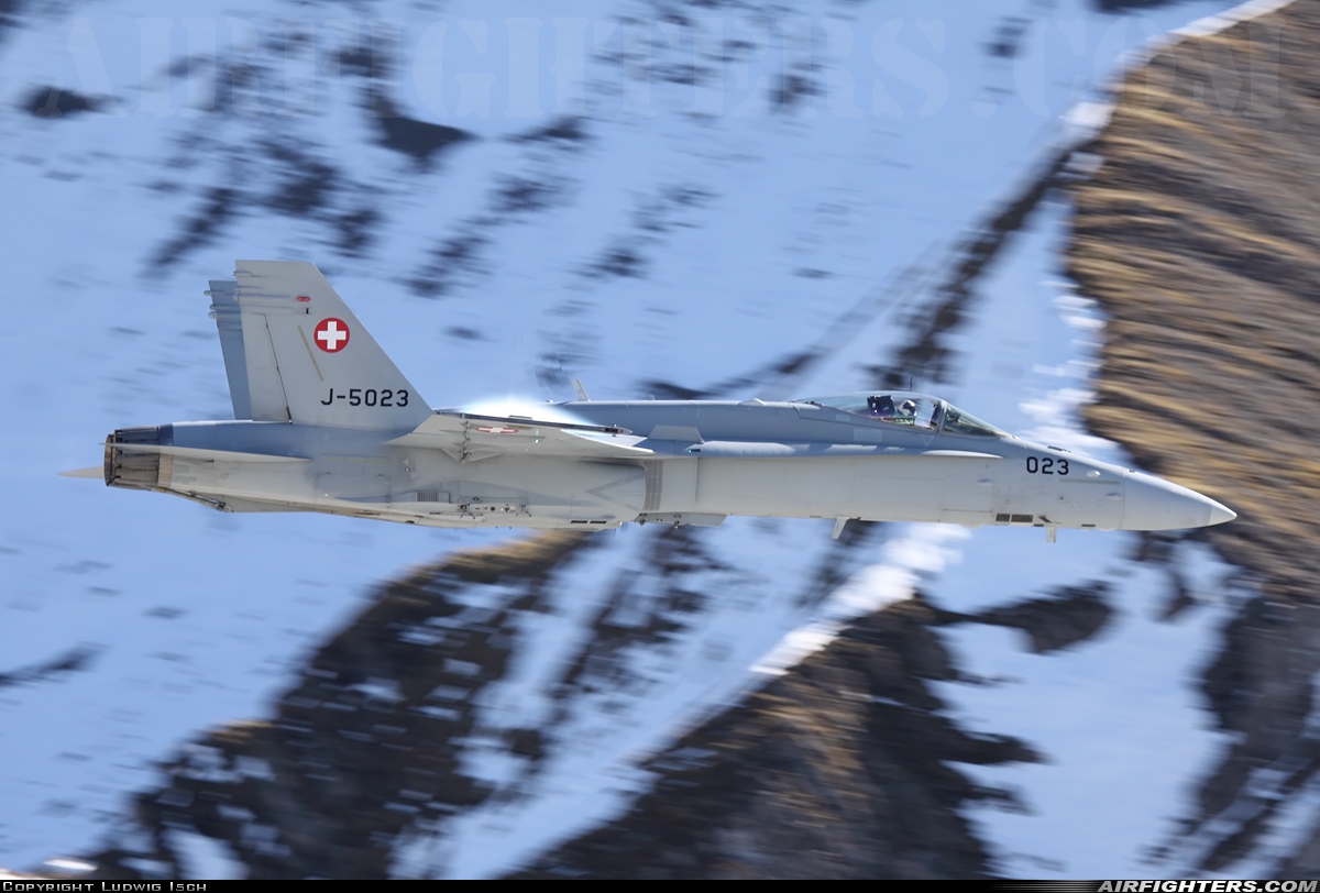 Switzerland - Air Force McDonnell Douglas F/A-18C Hornet J-5023 at Off-Airport - Axalp, Switzerland