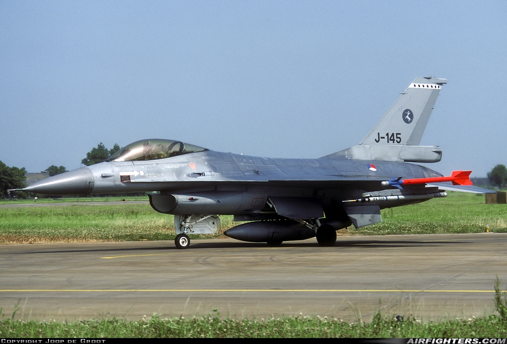 Netherlands - Air Force General Dynamics F-16A Fighting Falcon J-145 at Leeuwarden (LWR / EHLW), Netherlands