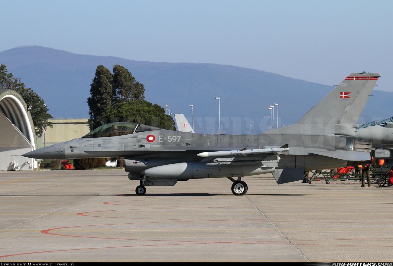 Denmark - Air Force General Dynamics F-16AM Fighting Falcon E-597 at Grosseto (- Corrado Baccarini) (GRS / LIRS), Italy