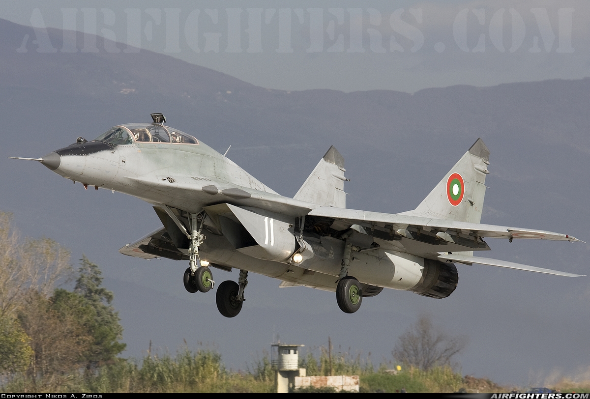Bulgaria - Air Force Mikoyan-Gurevich MiG-29UB (9.51) 11 at Nea Anghialos (VOL / LGBL), Greece