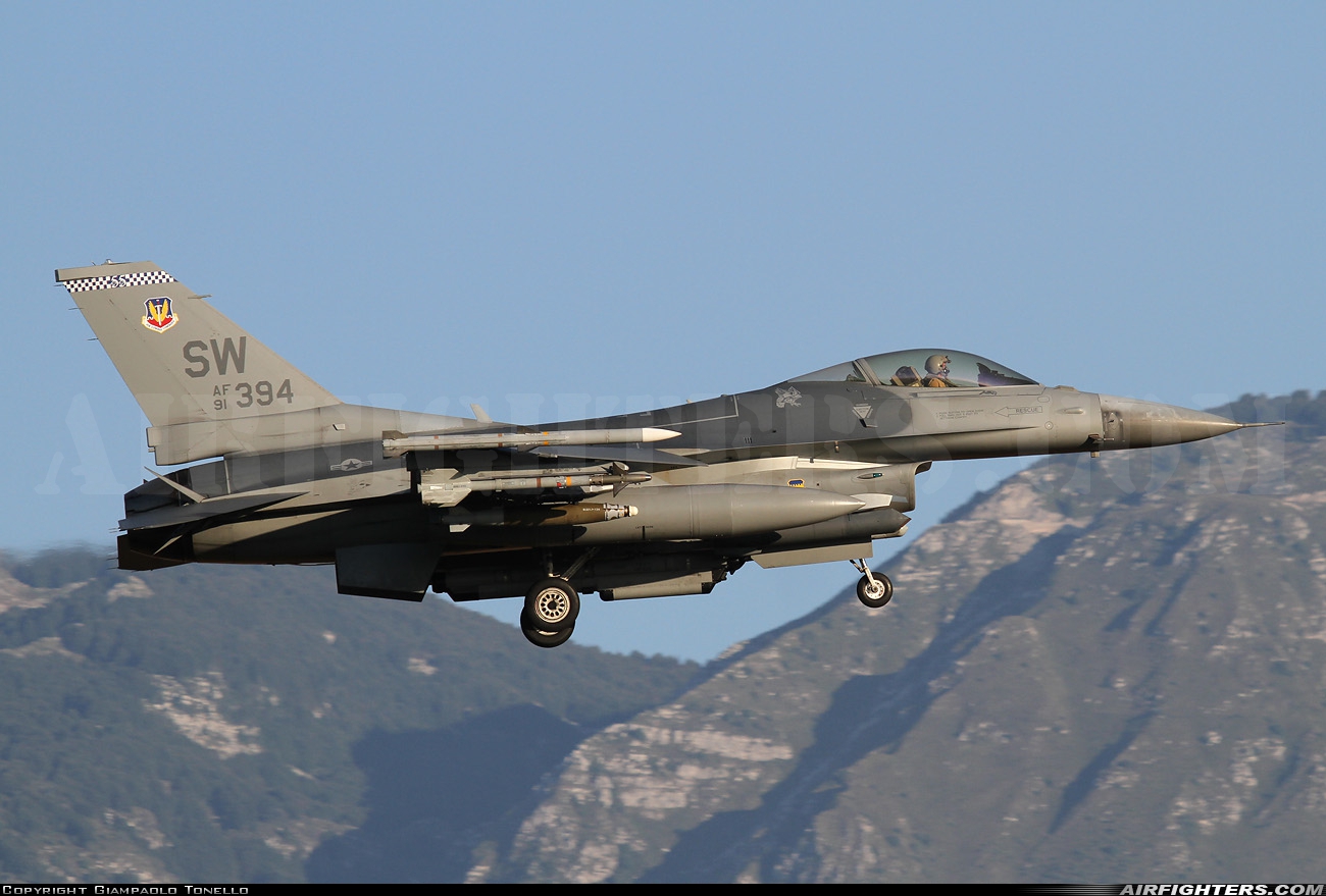 USA - Air Force General Dynamics F-16C Fighting Falcon 91-0394 at Aviano (- Pagliano e Gori) (AVB / LIPA), Italy
