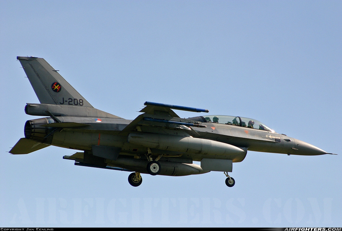 Netherlands - Air Force General Dynamics F-16BM Fighting Falcon J-208 at Leeuwarden (LWR / EHLW), Netherlands