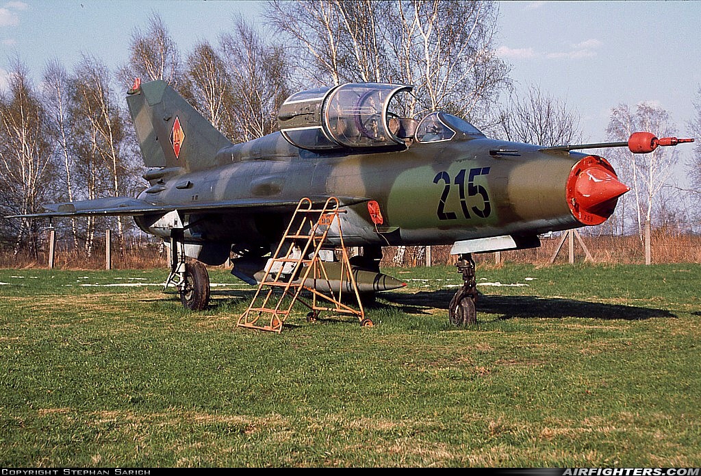 East Germany - Air Force Mikoyan-Gurevich MiG-21US 215 at Cottbus North (ETHT), Germany