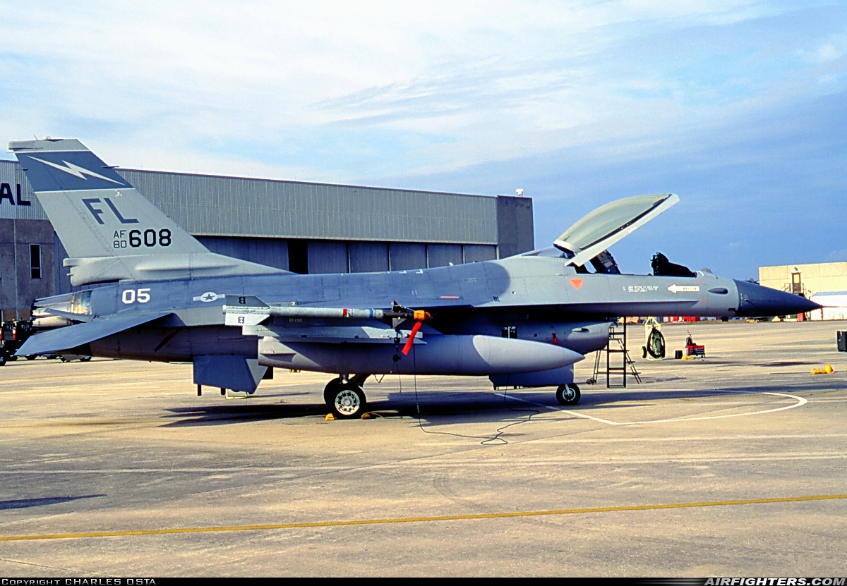 USA - Air Force General Dynamics F-16A/ADF Fighting Falcon 80-0608 at Jacksonville - Int. (JAX / KJAX), USA