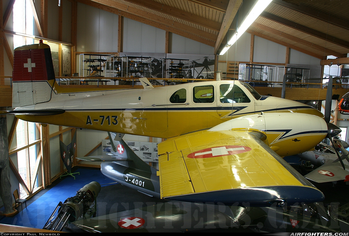 Switzerland - Air Force Beech E50 Twin Bonanza A-713 at Dubendorf (LSMD), Switzerland