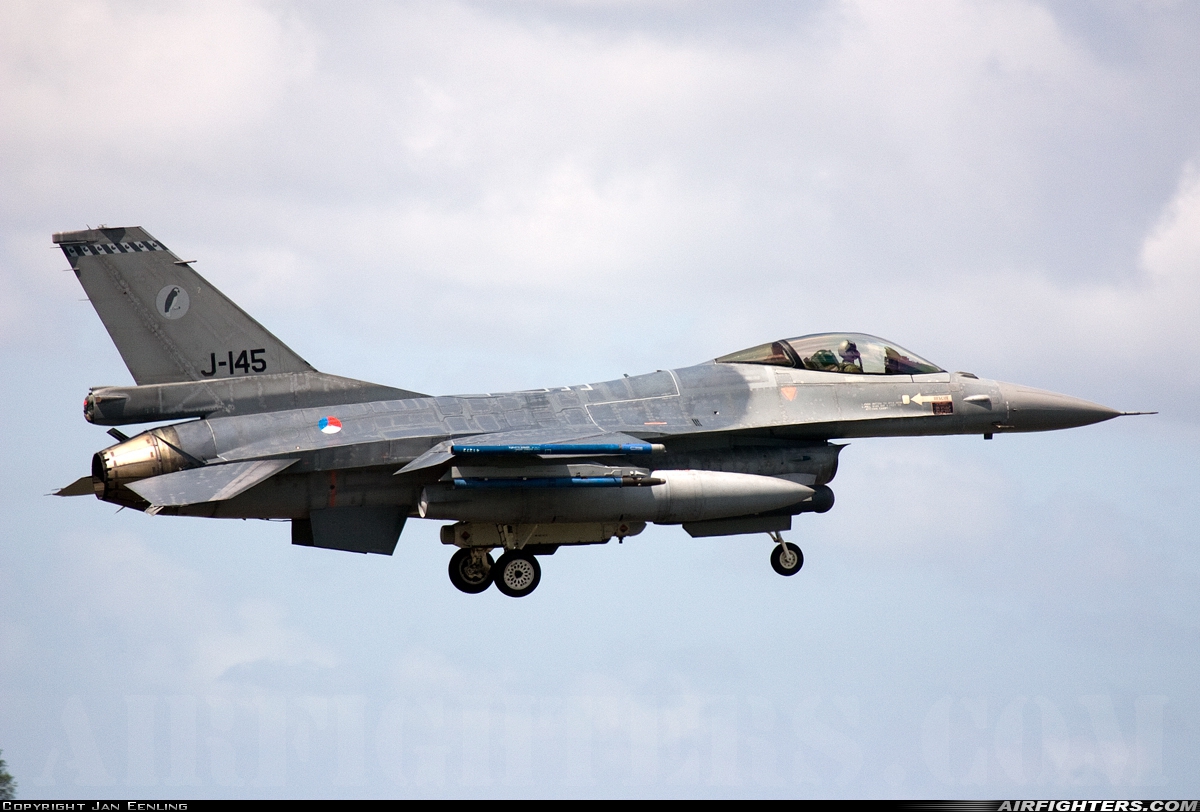 Netherlands - Air Force General Dynamics F-16AM Fighting Falcon J-145 at Leeuwarden (LWR / EHLW), Netherlands