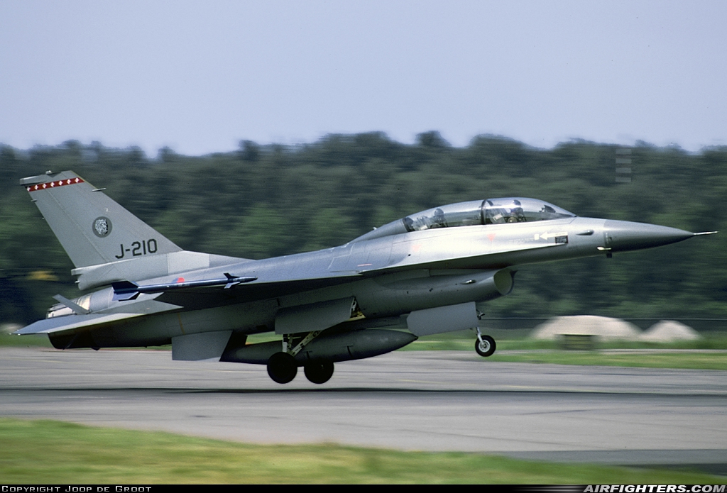 Netherlands - Air Force General Dynamics F-16B Fighting Falcon J-210 at Leeuwarden (LWR / EHLW), Netherlands