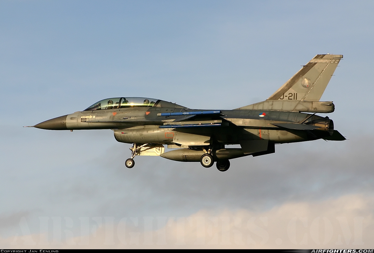 Netherlands - Air Force General Dynamics F-16BM Fighting Falcon J-211 at Leeuwarden (LWR / EHLW), Netherlands