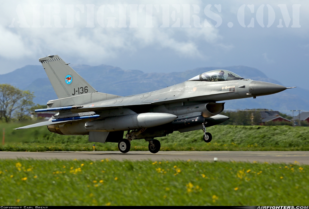 Netherlands - Air Force General Dynamics F-16AM Fighting Falcon J-136 at Orland (OLA / ENOL), Norway