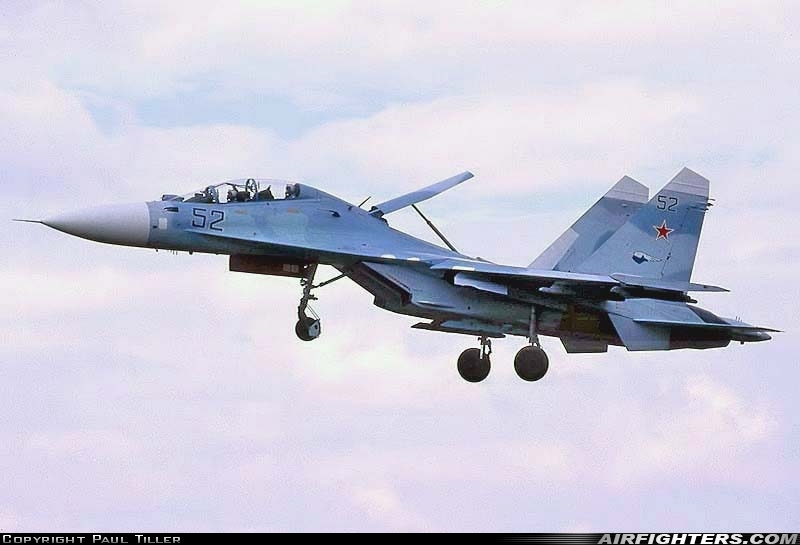Russia - Air Force Sukhoi Su-30 Flanker 52 (BLUE) at Fairford (FFD / EGVA), UK