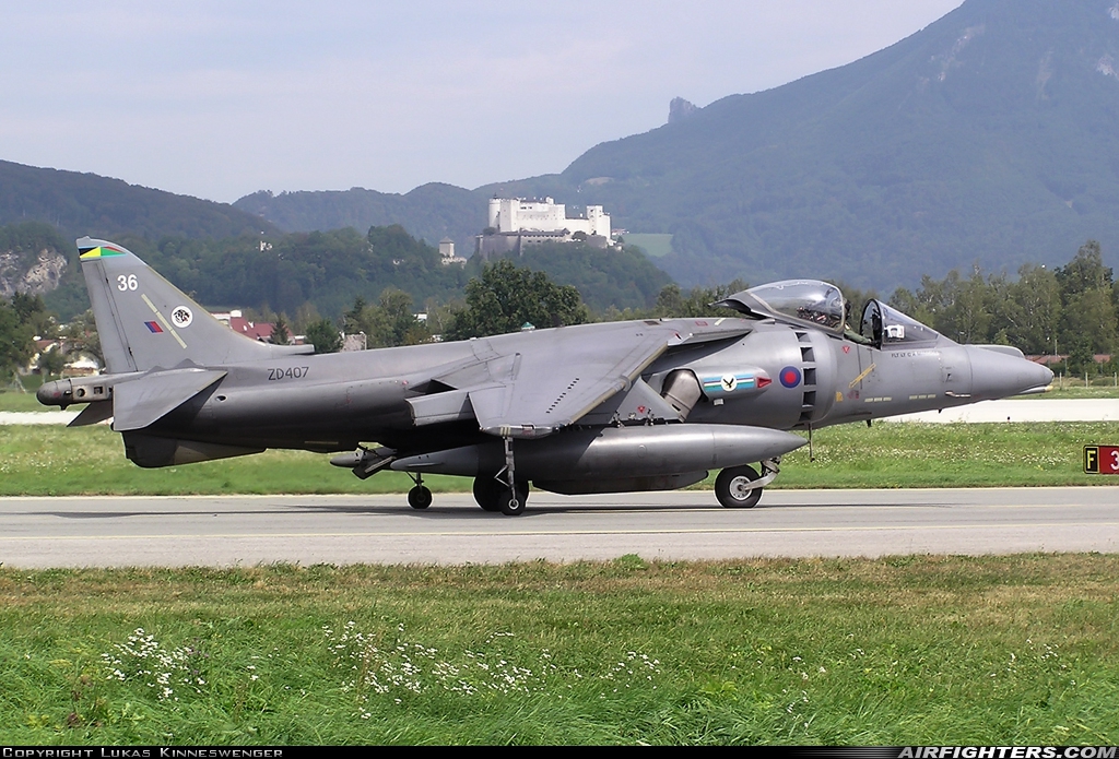 UK - Air Force British Aerospace Harrier GR.7 ZD407 at Salzburg - W.A. Mozart (Maxglan) (SZG / LOWS), Austria