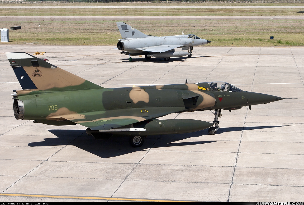 Chile - Air Force Dassault Mirage 5MA Elkan 705 at Mendoza - El Plumerillo (MDZ / SAME), Argentina