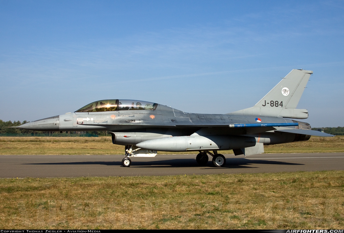 Netherlands - Air Force General Dynamics F-16BM Fighting Falcon J-884 at Kleine Brogel (EBBL), Belgium