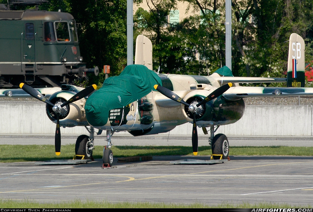 Private North American B-25J Mitchell HB-RDE at Sion (- Sitten) (SIR / LSGS / LSMS), Switzerland