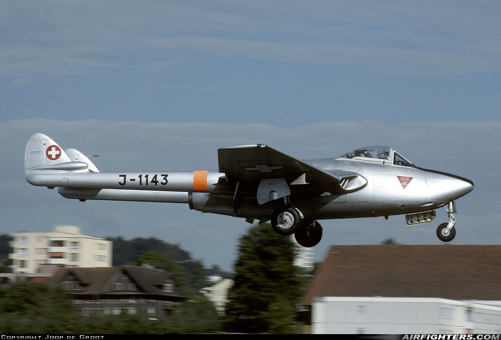Switzerland - Air Force De Havilland DH-100 Vampire FB.6 J-1143 at Emmen (EML / LSME), Switzerland