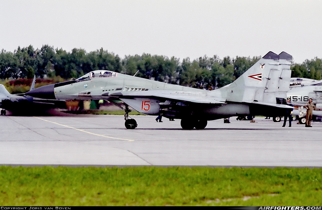 Hungary - Air Force Mikoyan-Gurevich MiG-29B (9.12A) 15 at Poznan / Krzesiny (EPKS), Poland