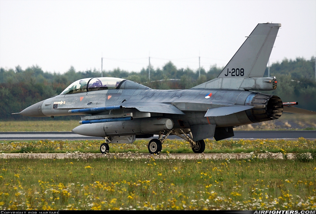 Netherlands - Air Force General Dynamics F-16BM Fighting Falcon J-208 at Eindhoven (- Welschap) (EIN / EHEH), Netherlands