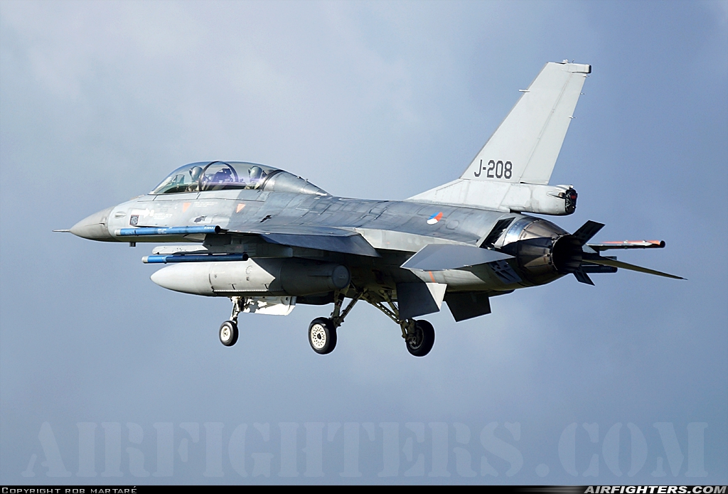 Netherlands - Air Force General Dynamics F-16BM Fighting Falcon J-208 at Eindhoven (- Welschap) (EIN / EHEH), Netherlands