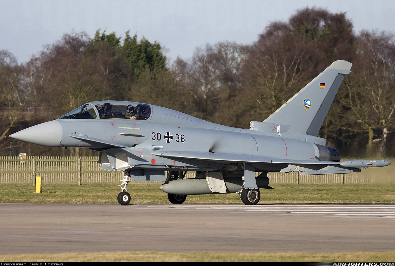 Germany - Air Force Eurofighter EF-2000 Typhoon T 30+38 at Coningsby (EGXC), UK
