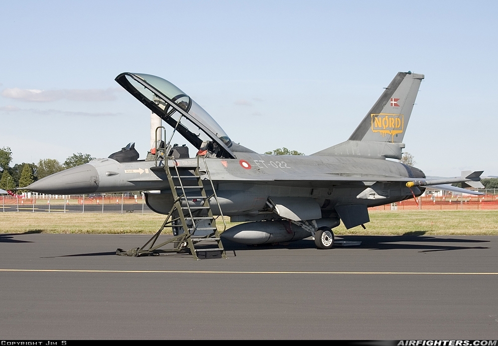 Denmark - Air Force General Dynamics F-16BM Fighting Falcon ET-022 at Leuchars (St. Andrews) (ADX / EGQL), UK