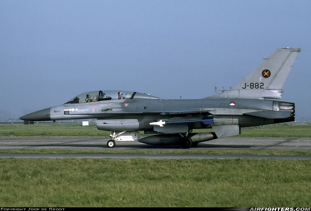 Netherlands - Air Force General Dynamics F-16B Fighting Falcon J-882 at Leeuwarden (LWR / EHLW), Netherlands