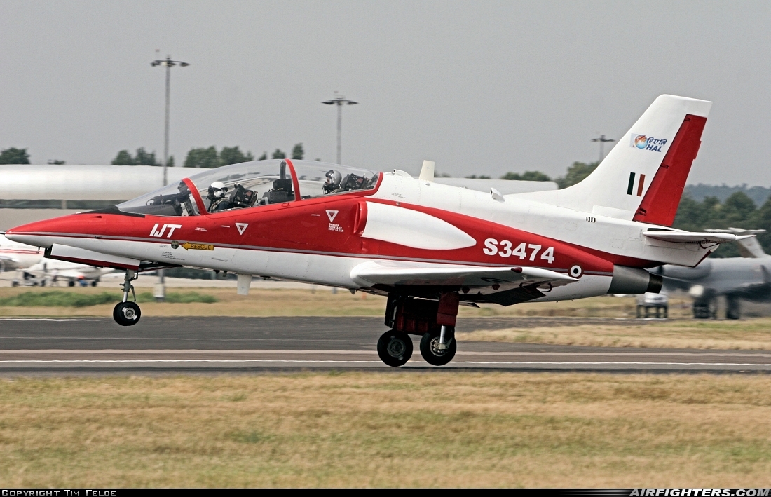 India - Air Force Hindustan Aeronautics Limited HJT-36 Sitara S3474 at Farnborough (FAB / EGLF), UK