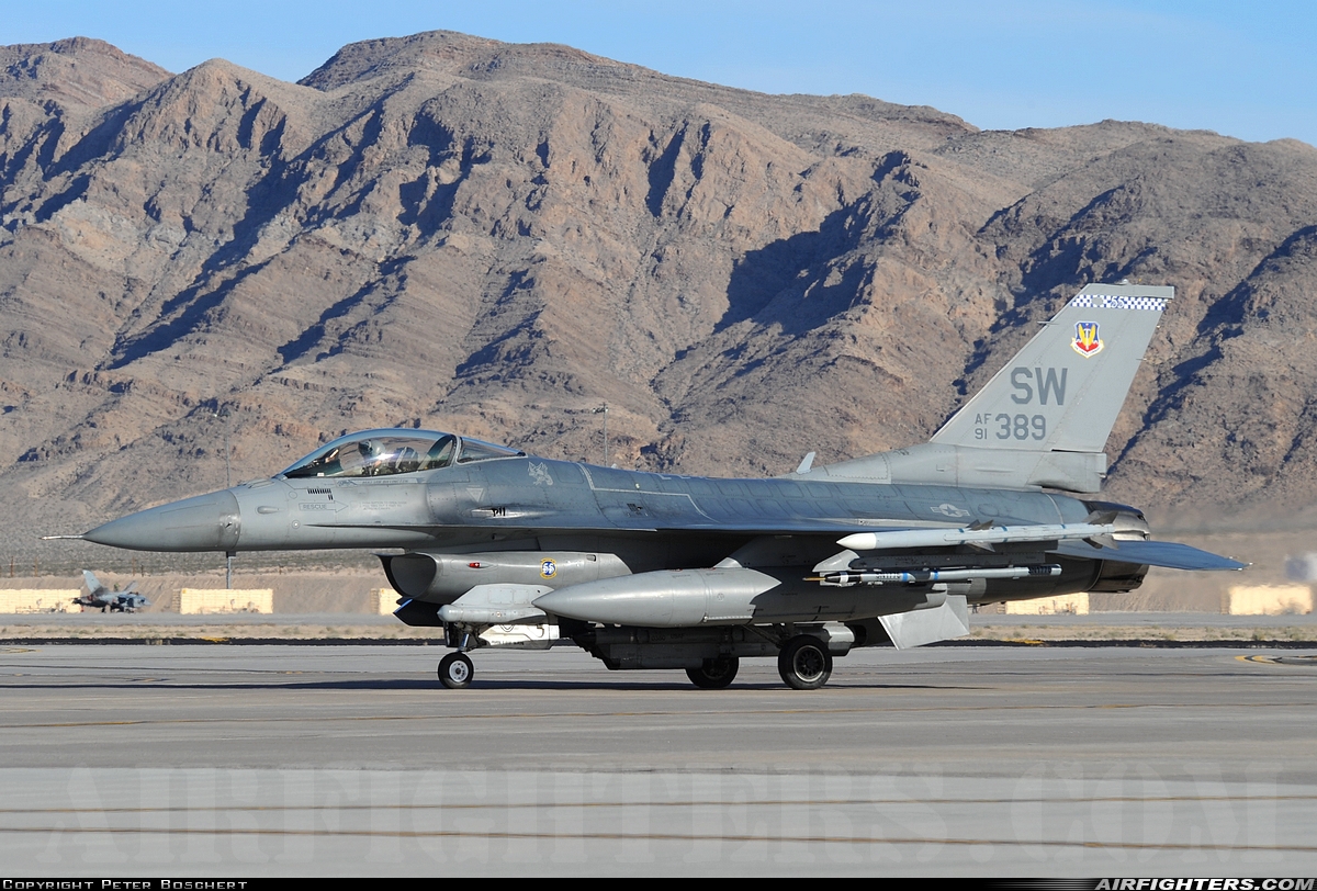 USA - Air Force General Dynamics F-16C Fighting Falcon 91-0389 at Las Vegas - Nellis AFB (LSV / KLSV), USA