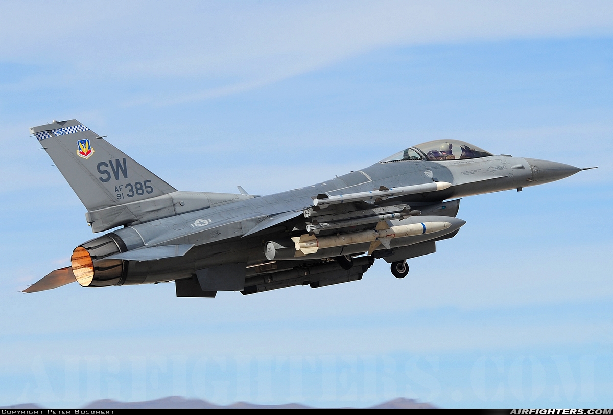 USA - Air Force General Dynamics F-16C Fighting Falcon 91-0385 at Las Vegas - Nellis AFB (LSV / KLSV), USA