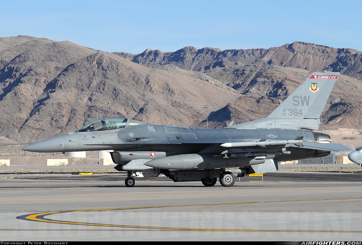 USA - Air Force General Dynamics F-16C Fighting Falcon 91-0364 at Las Vegas - Nellis AFB (LSV / KLSV), USA