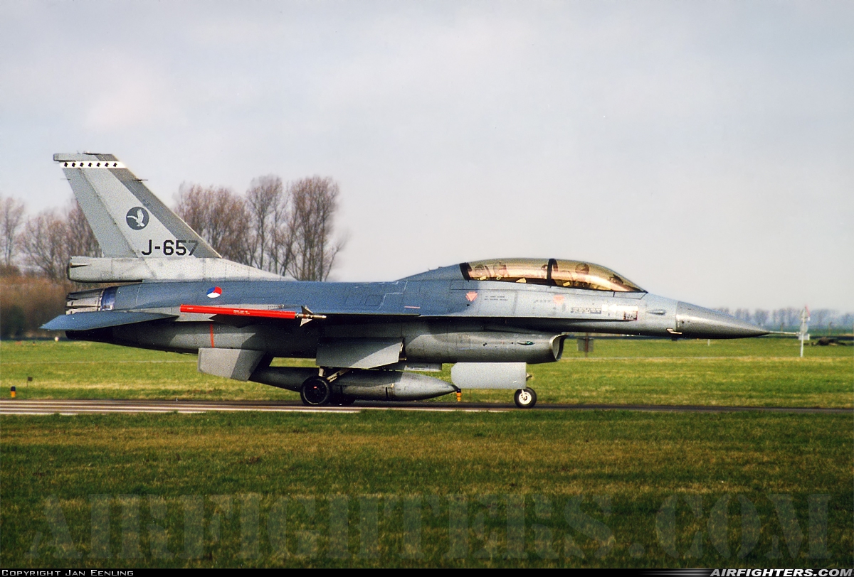 Netherlands - Air Force General Dynamics F-16B Fighting Falcon J-657 at Leeuwarden (LWR / EHLW), Netherlands