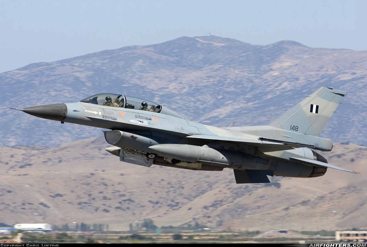 Greece - Air Force General Dynamics F-16D Fighting Falcon 148 at Larissa (LRA / LGLR), Greece