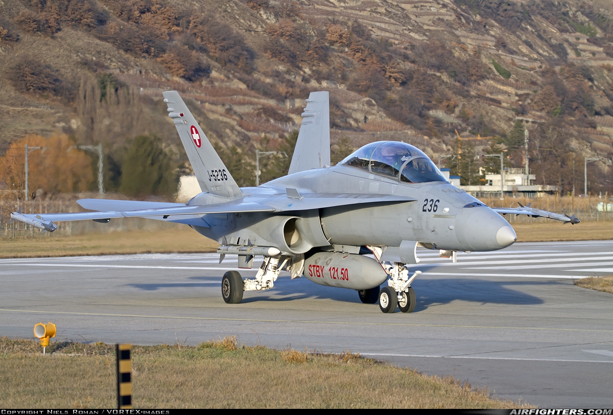 Switzerland - Air Force McDonnell Douglas F/A-18D Hornet J-5236 at Sion (- Sitten) (SIR / LSGS / LSMS), Switzerland
