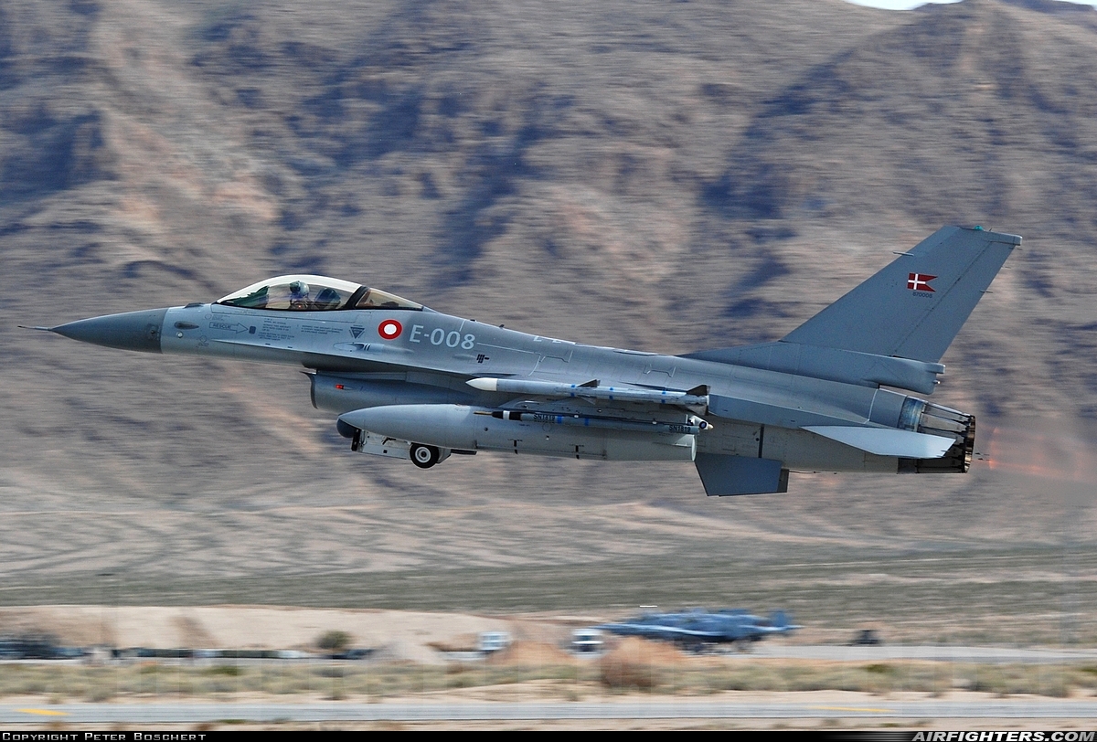 Denmark - Air Force General Dynamics F-16AM Fighting Falcon E-008 at Las Vegas - Nellis AFB (LSV / KLSV), USA