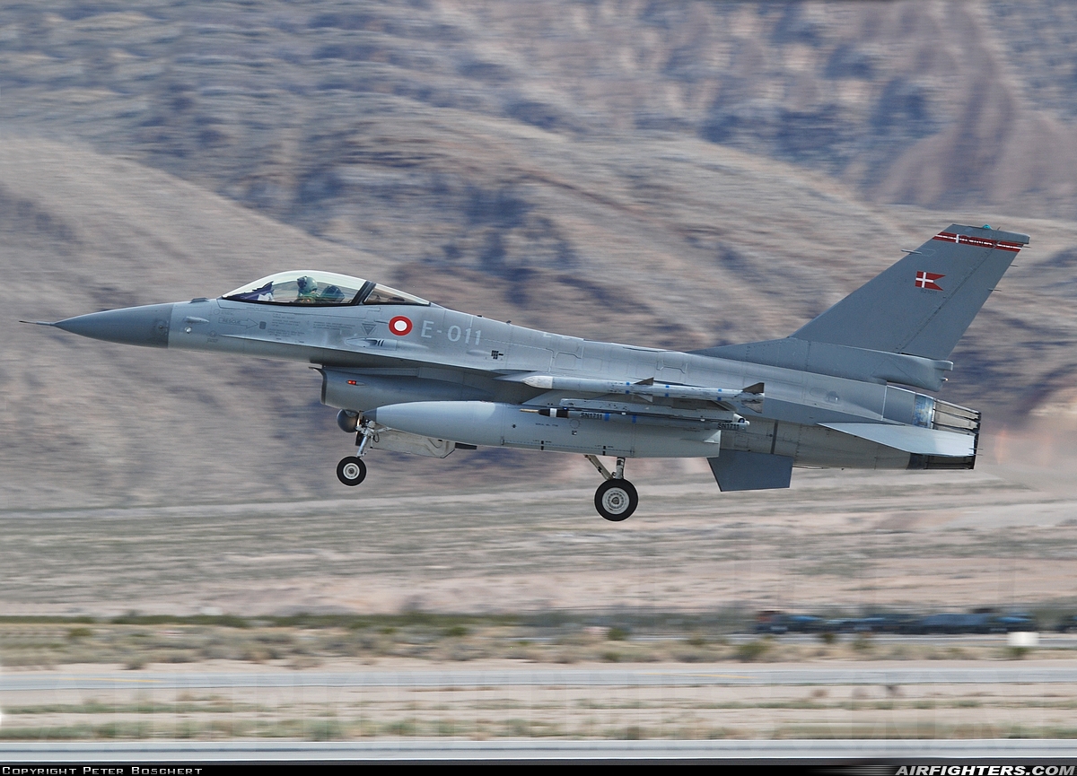 Denmark - Air Force General Dynamics F-16AM Fighting Falcon E-011 at Las Vegas - Nellis AFB (LSV / KLSV), USA