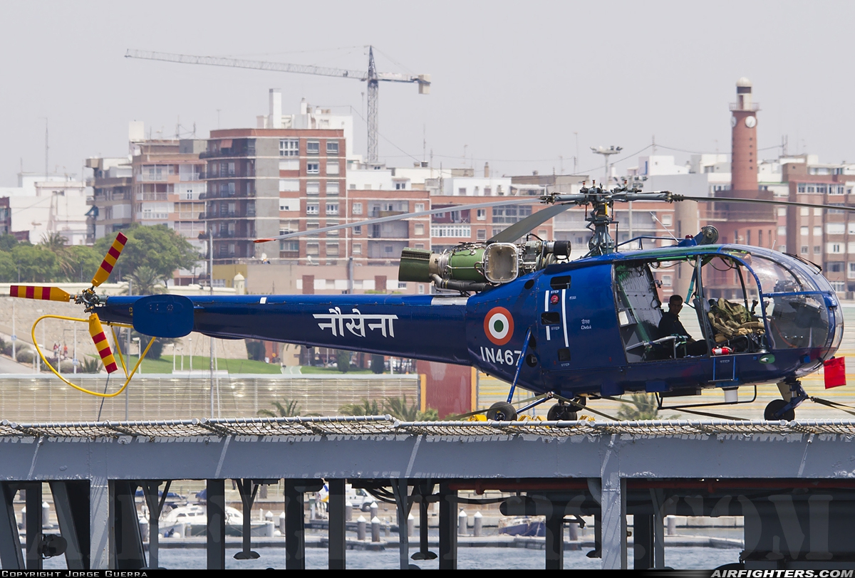 India - Navy Aerospatiale SA-319B Alouette III IN467 at Off-Airport - Cartagena Port, Spain