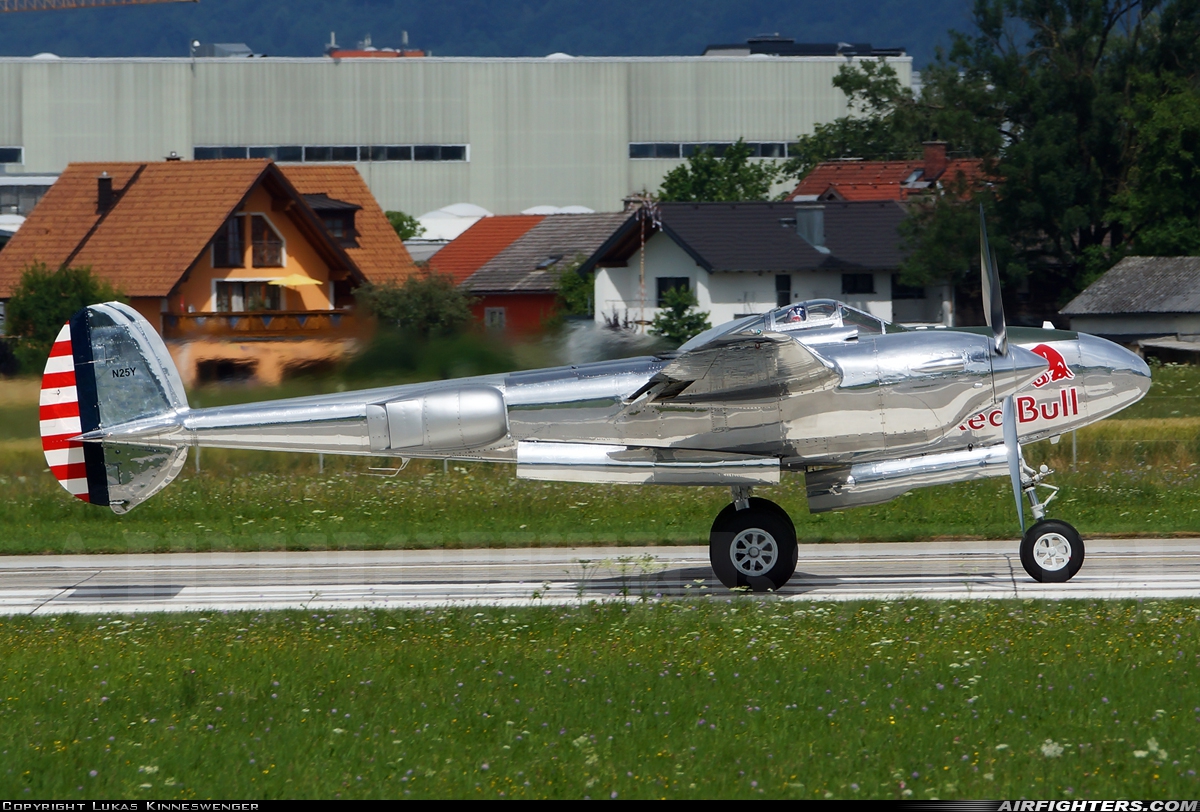 Private - Red Bull Lockheed P-38L Lightning N25Y at Salzburg - W.A. Mozart (Maxglan) (SZG / LOWS), Austria