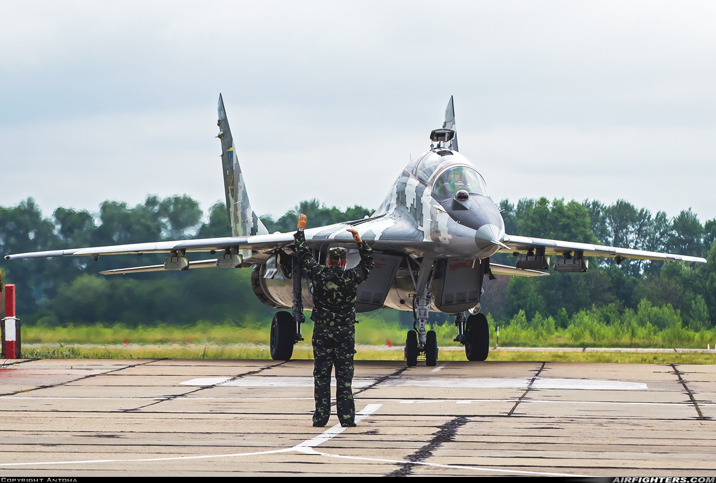 Ukraine - Air Force Mikoyan-Gurevich MiG-29UB (9.51) 90 WHITE at Vasilkov (UKKW), Ukraine