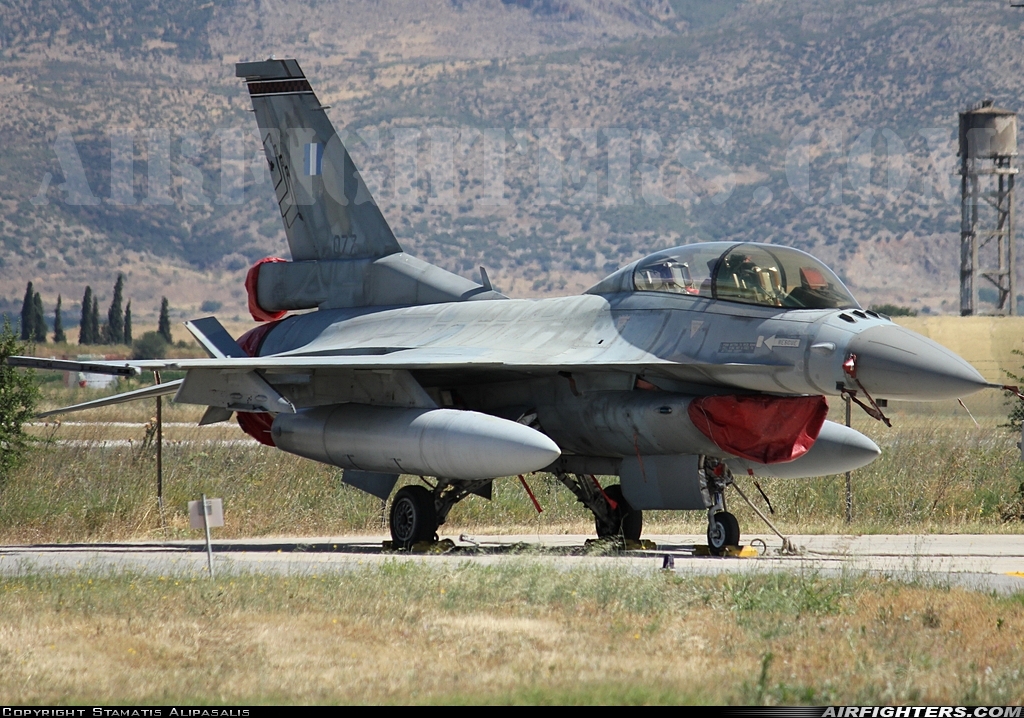 Greece - Air Force General Dynamics F-16D Fighting Falcon 077 at Nea Anghialos (VOL / LGBL), Greece