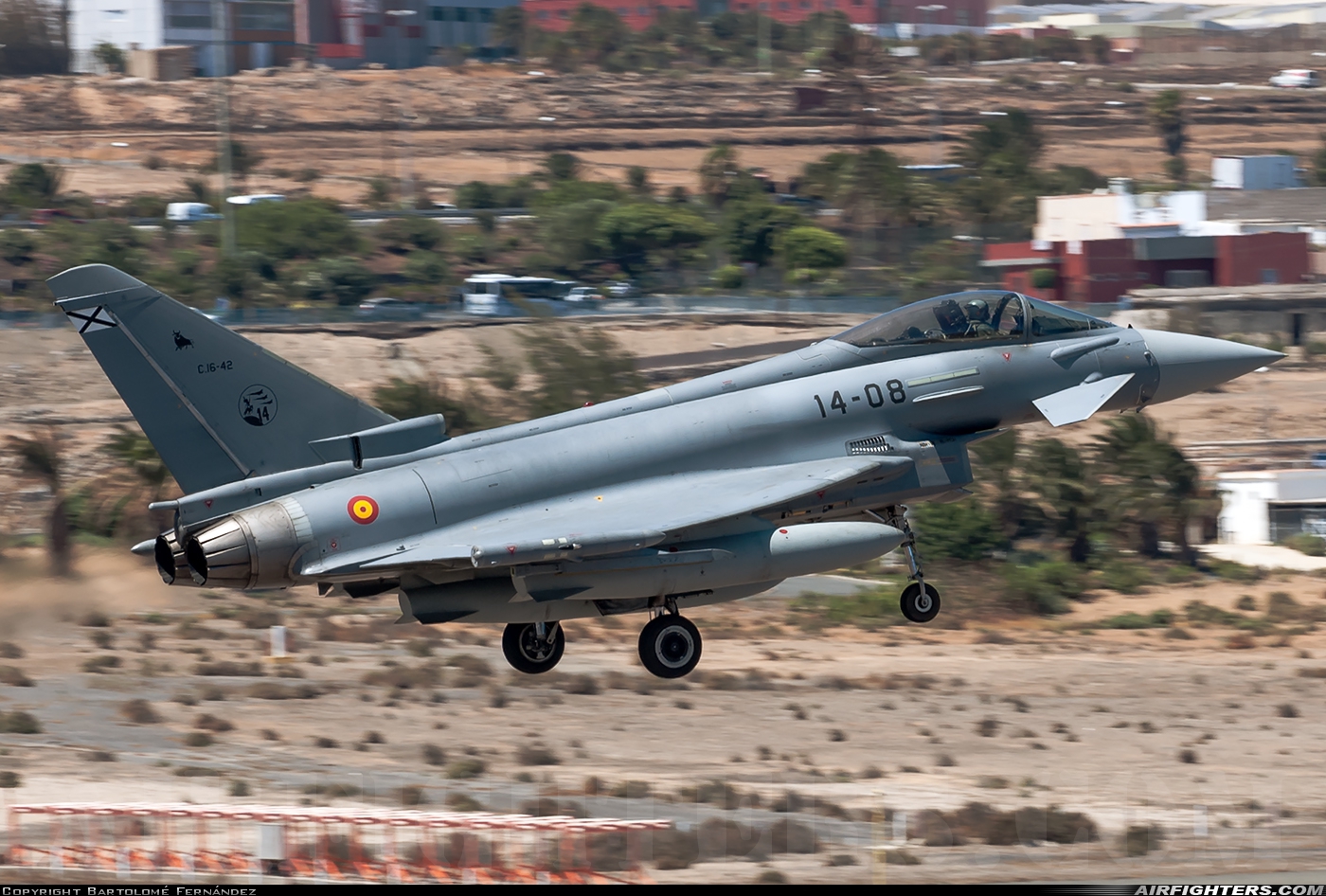 Spain - Air Force Eurofighter C-16 Typhoon (EF-2000S) C.16-42 at Gran Canaria (- Las Palmas / Gando) (LPA / GCLP), Spain