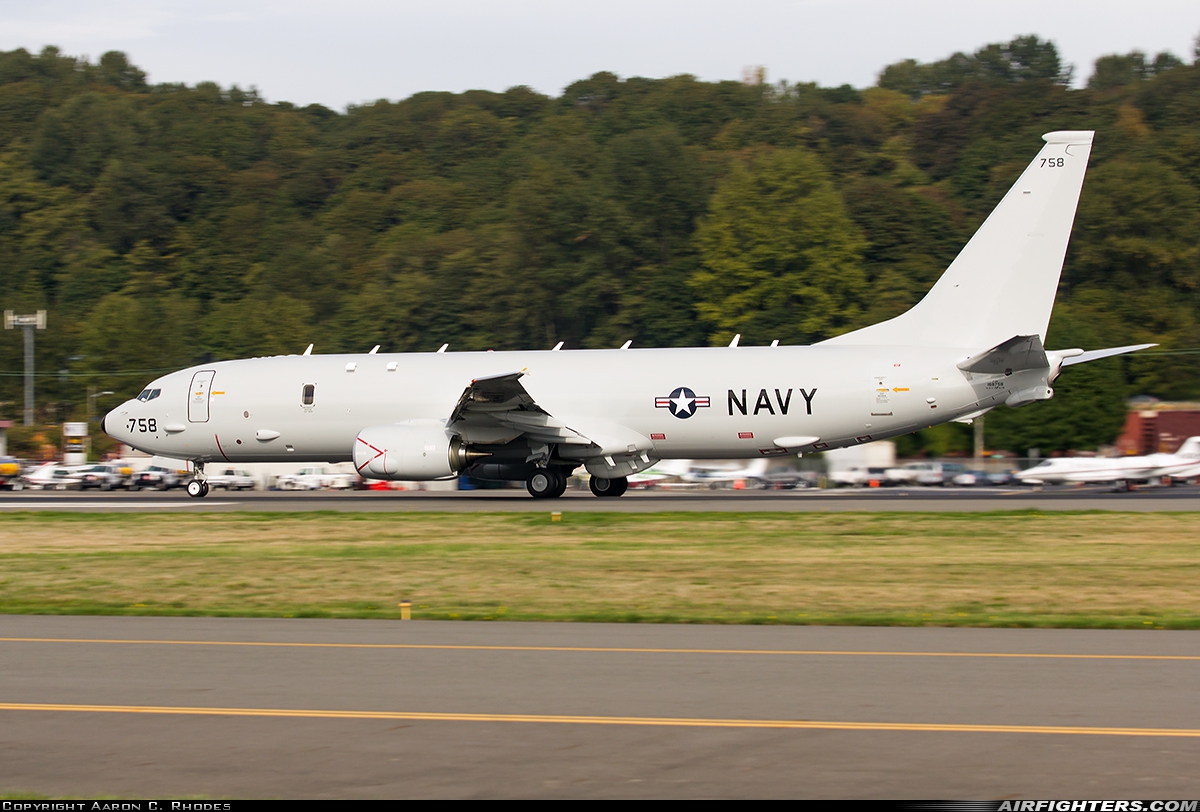 USA - Navy Boeing P-8A Poseidon (737-800ERX) 168758 at Seattle - Boeing Field / King County Int. (BFI / KBFI), USA