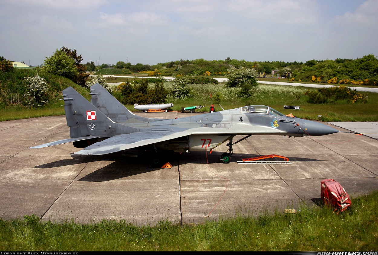 Poland - Air Force Mikoyan-Gurevich MiG-29A (9.12A) 77 at Skrydstrup (EKSP), Denmark