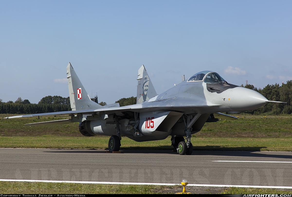 Poland - Air Force Mikoyan-Gurevich MiG-29A (9.12A) 105 at Kleine Brogel (EBBL), Belgium