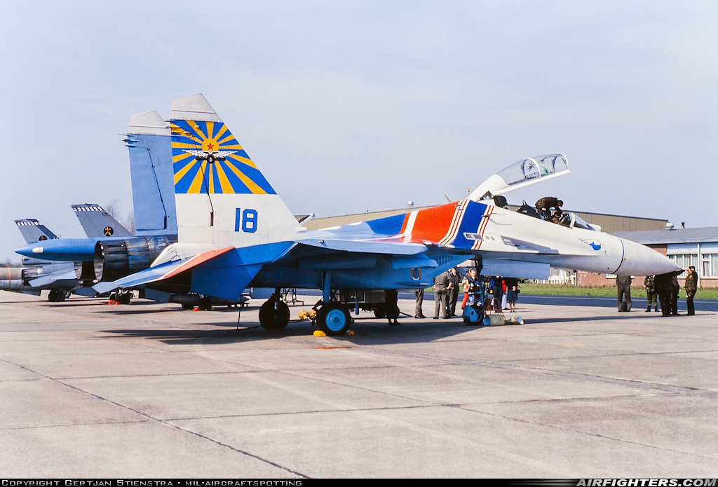 Russia - Air Force Sukhoi Su-27UB 18 at Leeuwarden (LWR / EHLW), Netherlands