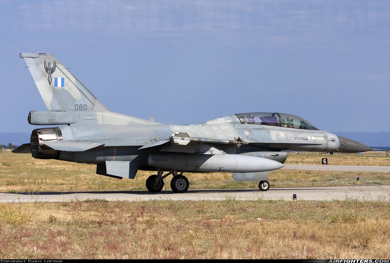 Greece - Air Force General Dynamics F-16D Fighting Falcon 080 at Nea Anghialos (VOL / LGBL), Greece