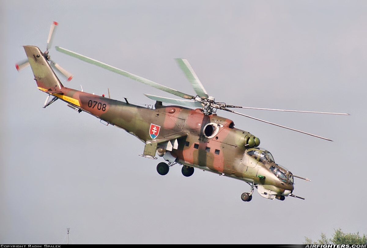 Slovakia - Air Force Mil Mi-35 (Mi-24V) 0708 at Hradec Kralove (LKHK), Czech Republic