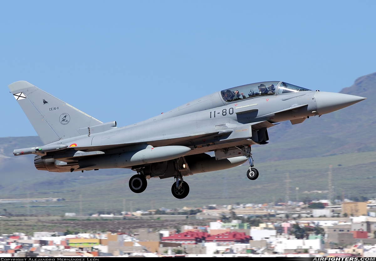 Spain - Air Force Eurofighter CE-16 Typhoon (EF-2000T) CE.16-11 at Gran Canaria (- Las Palmas / Gando) (LPA / GCLP), Spain