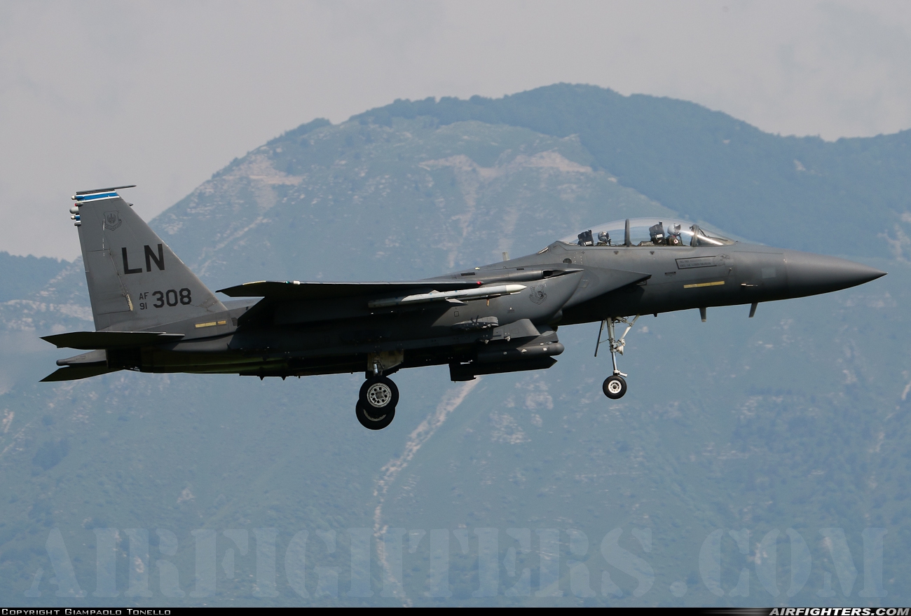 USA - Air Force McDonnell Douglas F-15E Strike Eagle 91-0308 at Aviano (- Pagliano e Gori) (AVB / LIPA), Italy