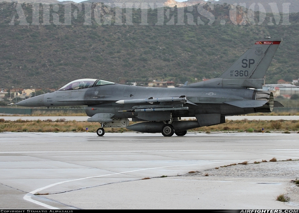 USA - Air Force General Dynamics F-16C Fighting Falcon 91-0360 at Chania - Souda (CHQ / LGSA), Greece