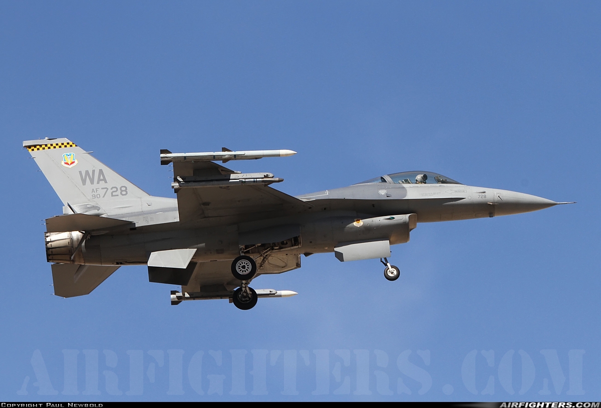 USA - Air Force General Dynamics F-16C Fighting Falcon 90-0728 at Las Vegas - Nellis AFB (LSV / KLSV), USA